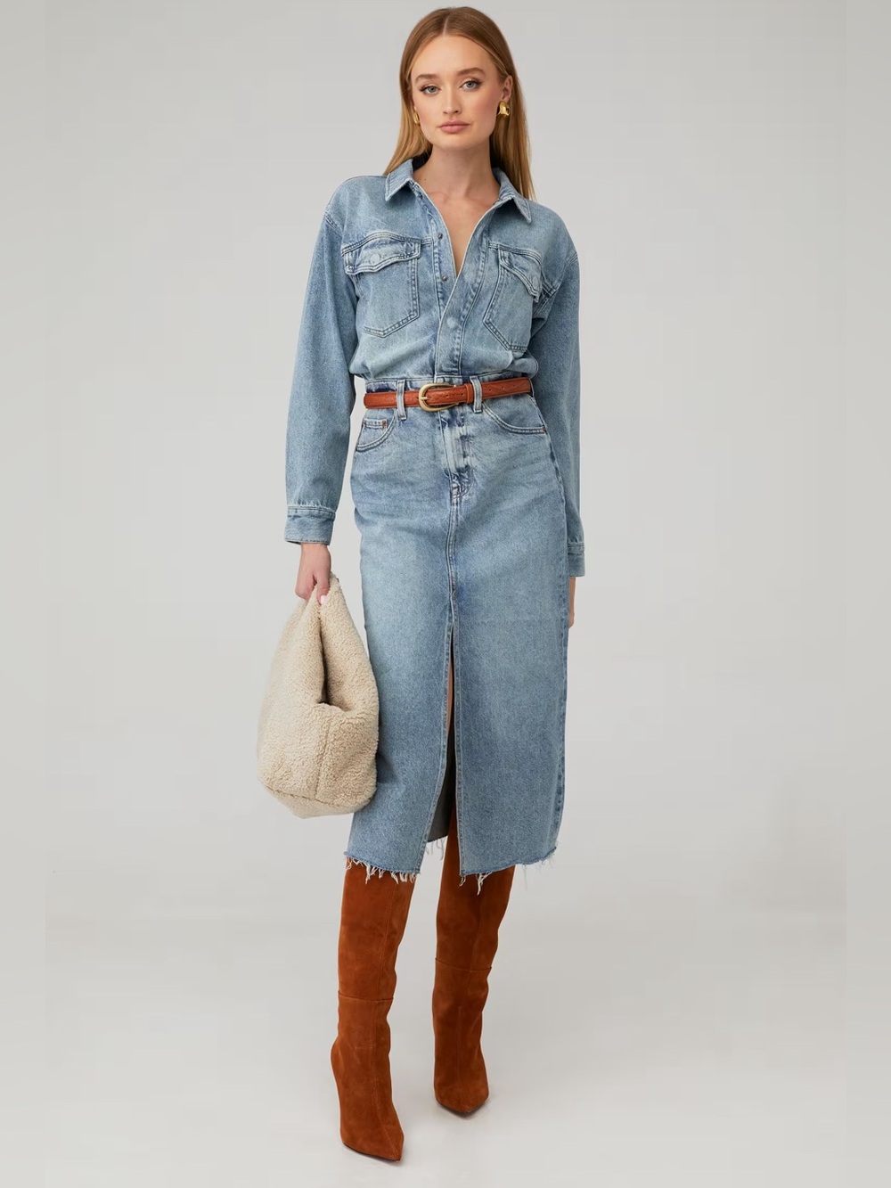Pistola Amira Denim Midi Shirt Dress Marcel Blue Raw Hem Midi Size S NWT